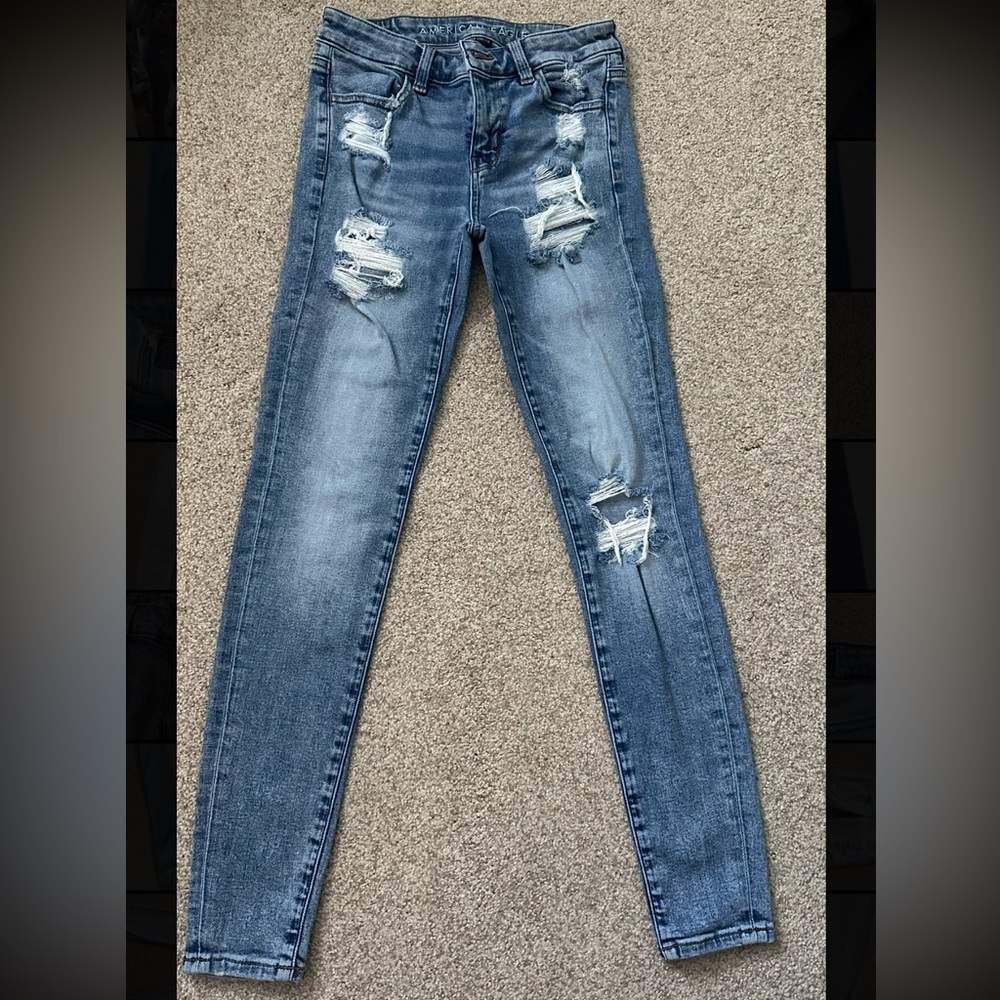American Eagle Outfitters Ripped Blue Skinny Jeans
